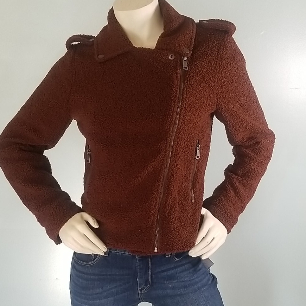 Max Edition Faux Shearling Zip Moto Jacket small
